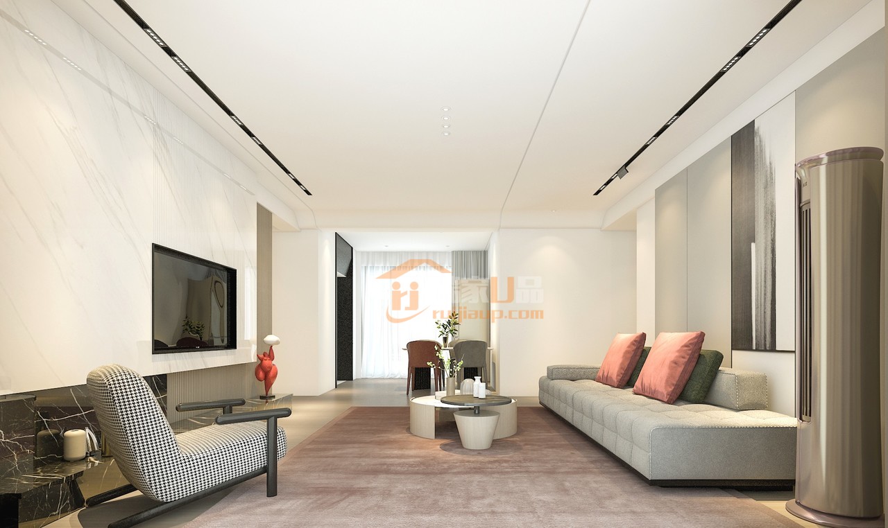 纯洁无暇的百合白主色调，打造出轻盈、优雅、简约的客厅空间。浪漫温柔的粉色调，让空间不再是冷冰冰的结构，赋予它温度和生活的气息。